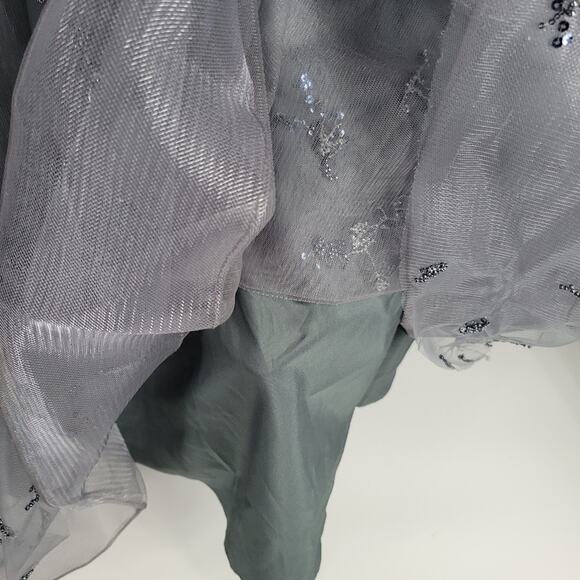 Basix Charcoal Feather Trim Sequin Sleeveless A Line Gown 6 - Picture 14 of 16